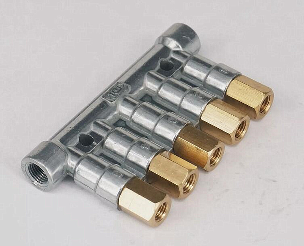 Aluminum Lube Oil Piston Distributor Value Manifold Block 5 Ports For Lube Pump