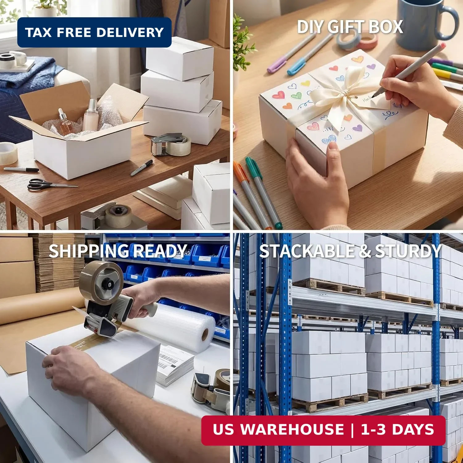 6 Pack Shipping Boxes 8x6x4 Inches, White Corrugated Cardboard Mailing Box for P