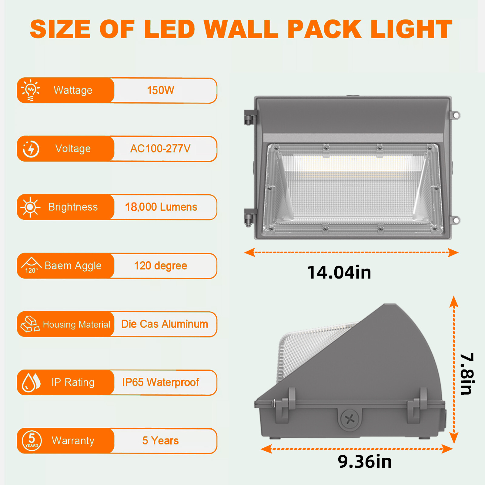 150Watt LED Wall Pack Light Daylight Dusk to Dawn Photocell Outdoor Wall Light