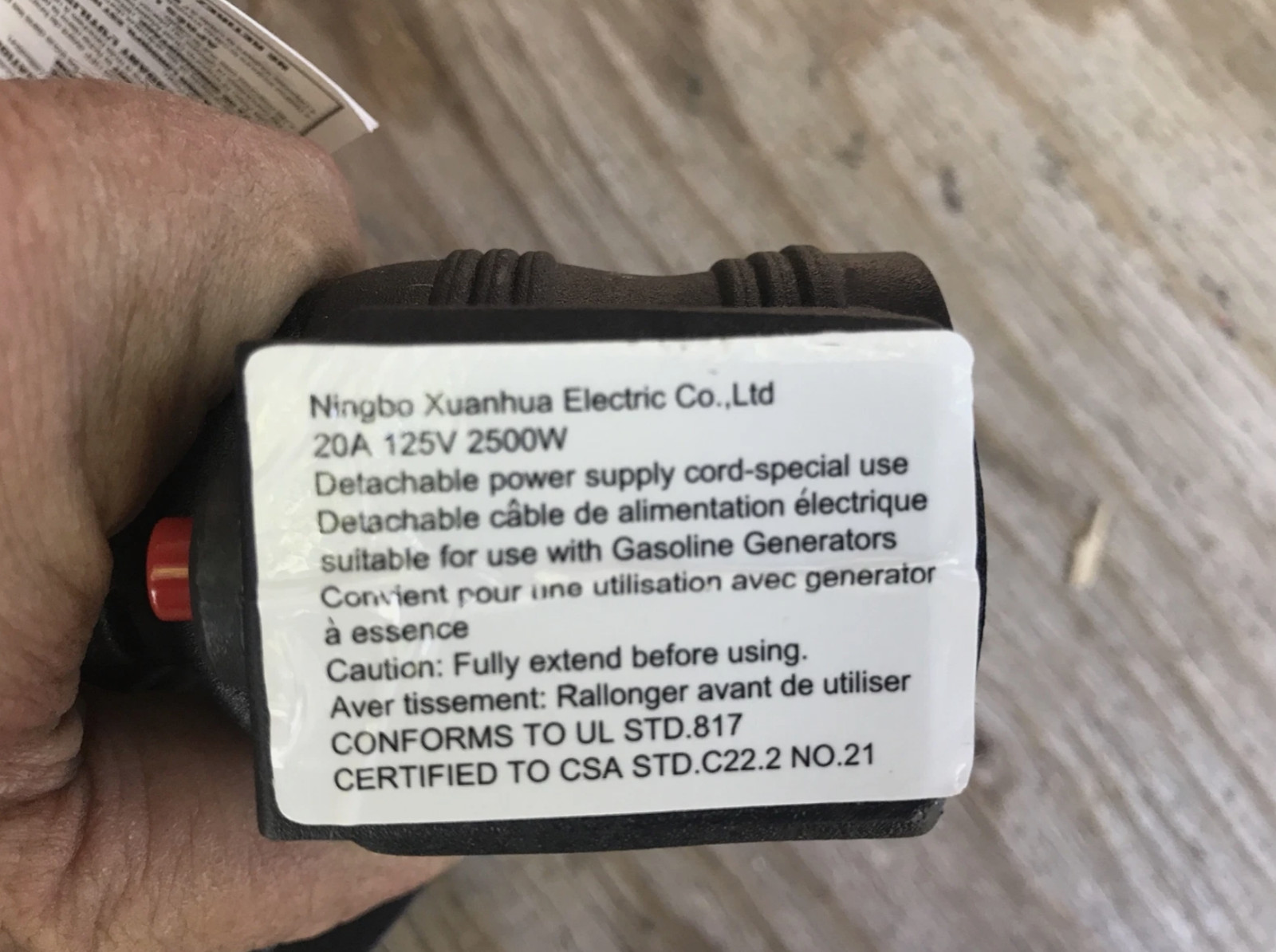 Ningbo Xuanhua 30A 125V 2500W Power Supply Cord 3-Way 24’ for a 10AGW Generator