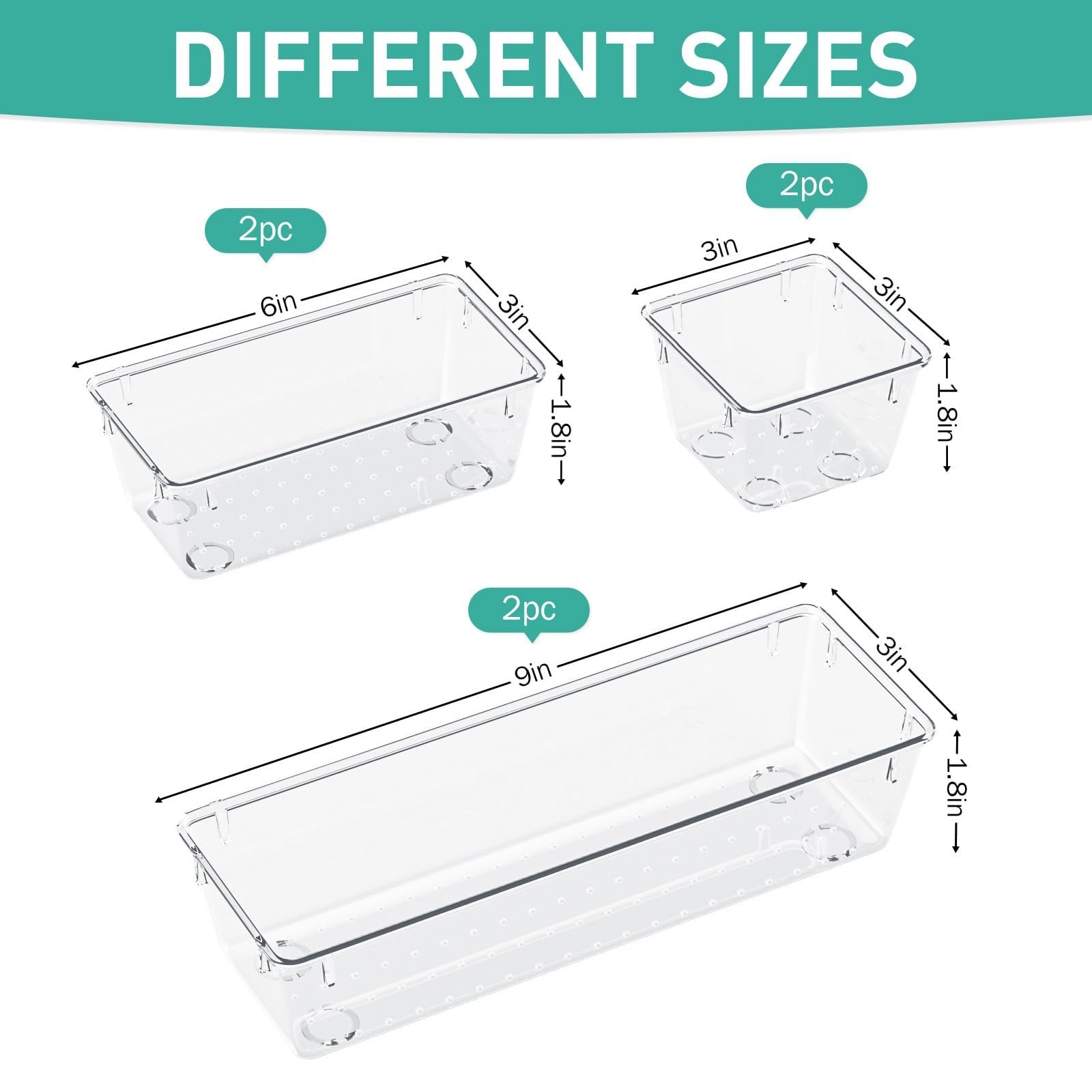 WOWBOX 6 Pack Clear Drawer Organizer Set, Acrylic Drawer Storage Trays, Stora…