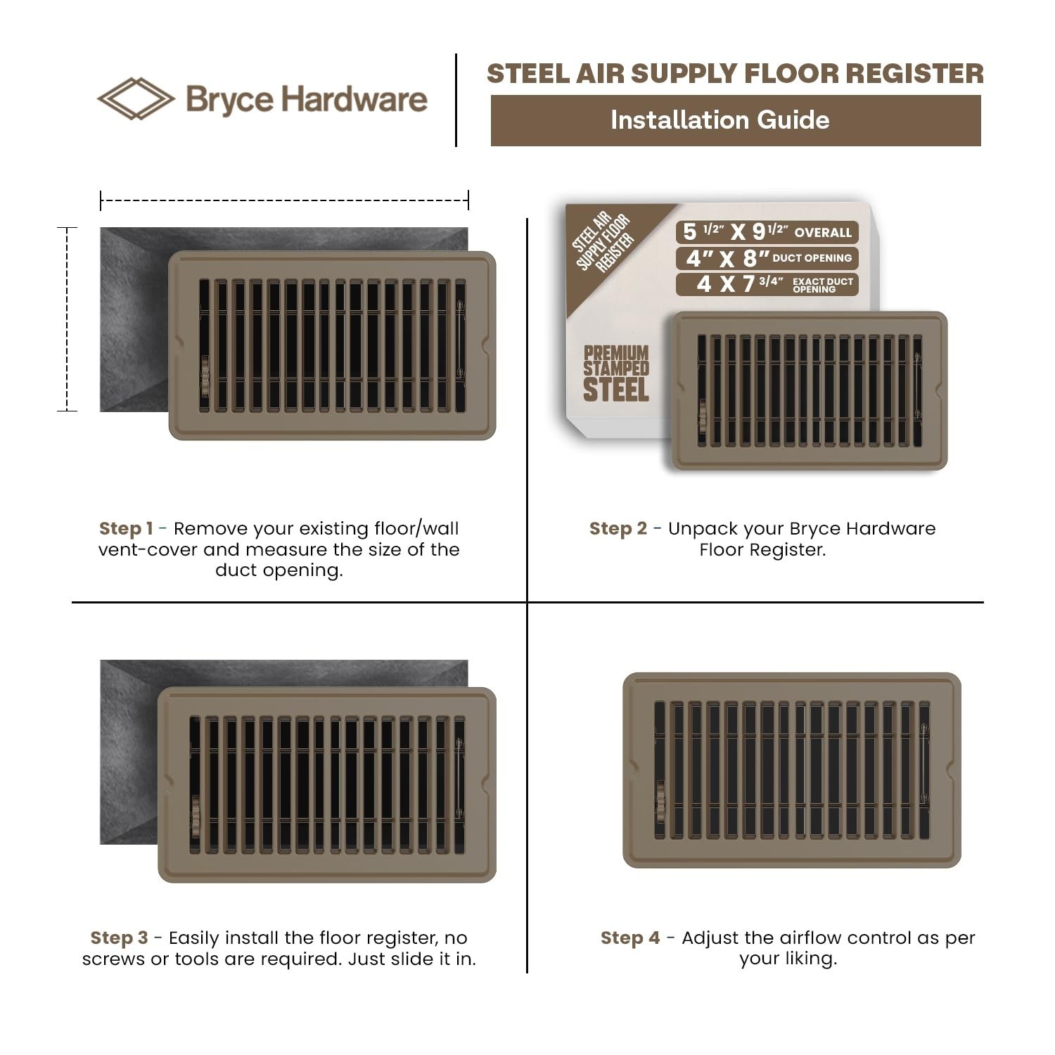 Floor Register 4×8 Inches, Heavy Duty Walkable Steel Floor Vents, Ease Adjust…