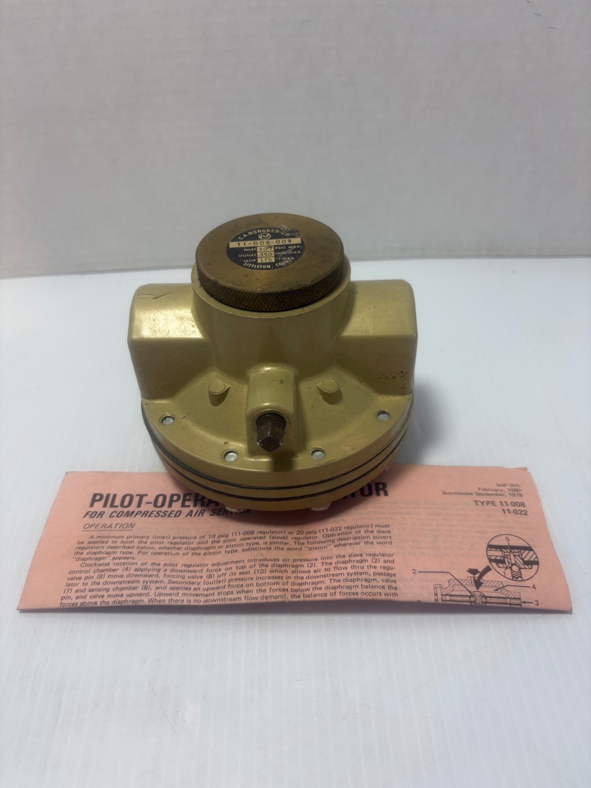 C.A. Norgren Co. Pilot-Operated Slave Regulator – Type 11-008-009 – Max 400 PSI