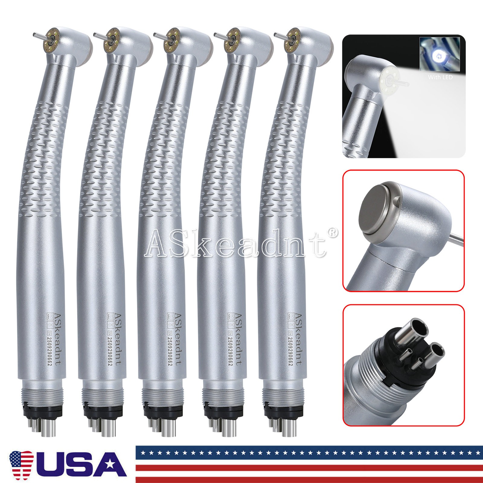 1-10*Dental 5 Led High Speed Handpiece Shadowless E-generator 5LED Hand piece 4H