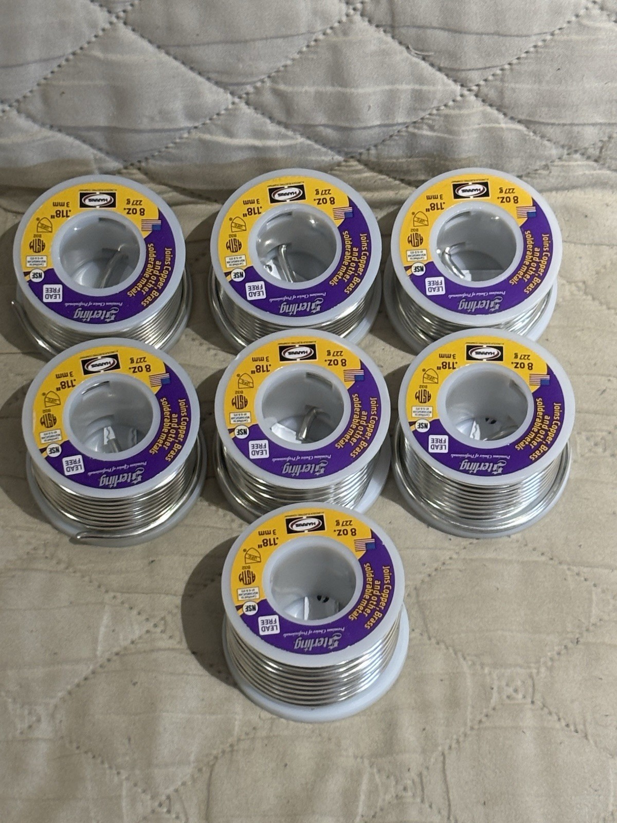 LOT OF 7 NEW STERLING HARRIS 8-oz Lead Free Plumbing Solder .118″ 3mm SHIPS FREE