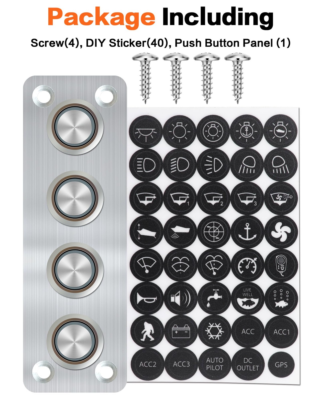 4 Gang Aluminum Marine Rocker Switch Panel, Pre-Wired, Blue LED, 12-24V, Yacht