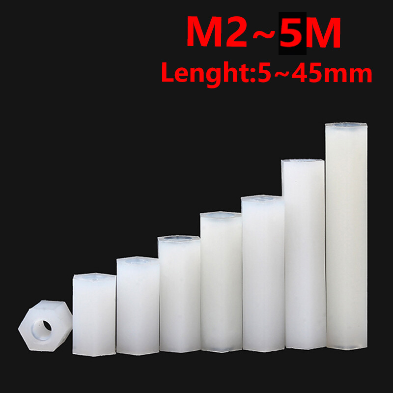 25/50/100 pieces M2 M2.5 M3 M4 M5 white nylon two-way hexagon nut plastic