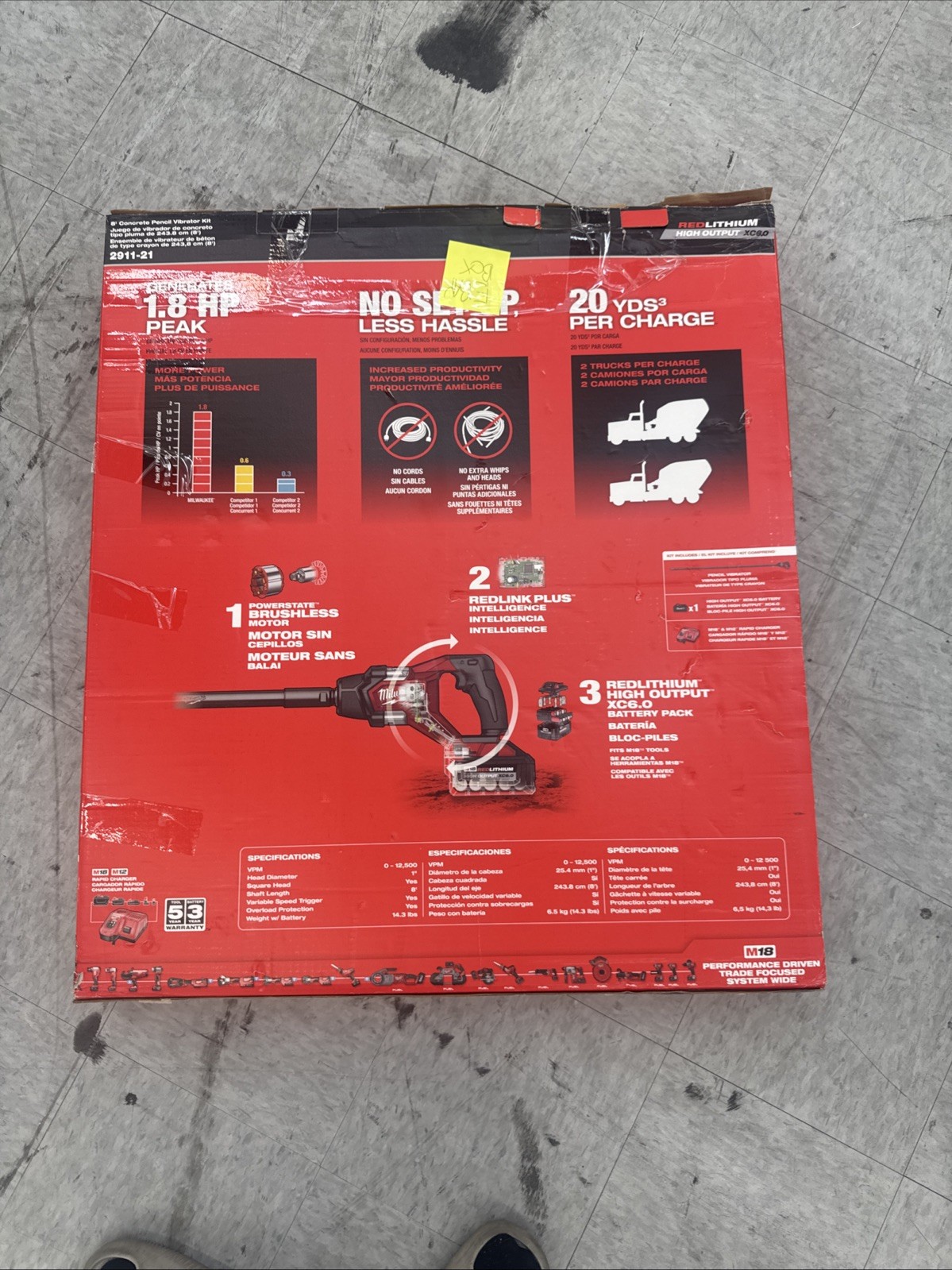 Milwaukee 2911-21 M18 FUEL 18V 8′ Cordless Concrete Pencil Vibrator Kit