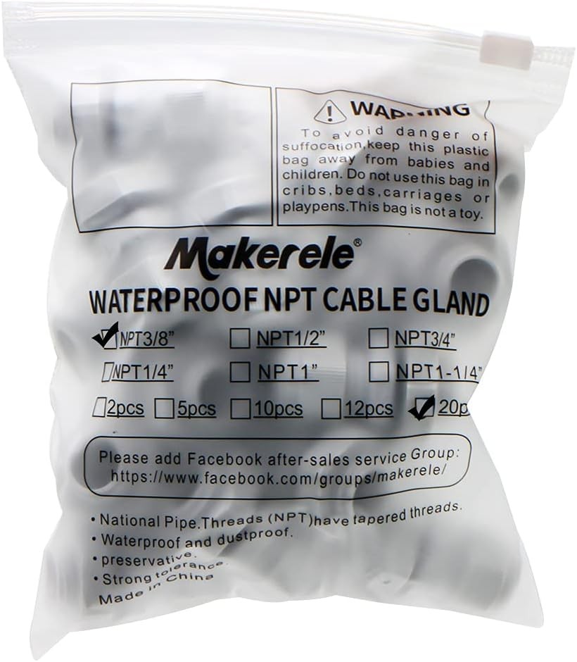 MAKERELE Wire Strain Relief NPT 3/8”Nylon Cord Grips 3/8 20pcs BAG, Grey