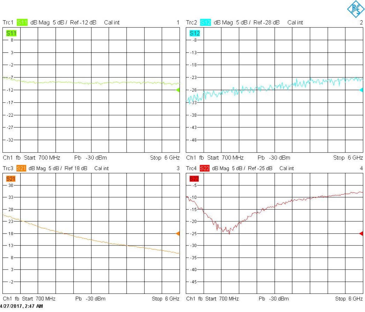 Low Noise Amplifier 0.4dB NF 0.7GHz to 6GHz 20dB Gain 20dBm P1dB SMA