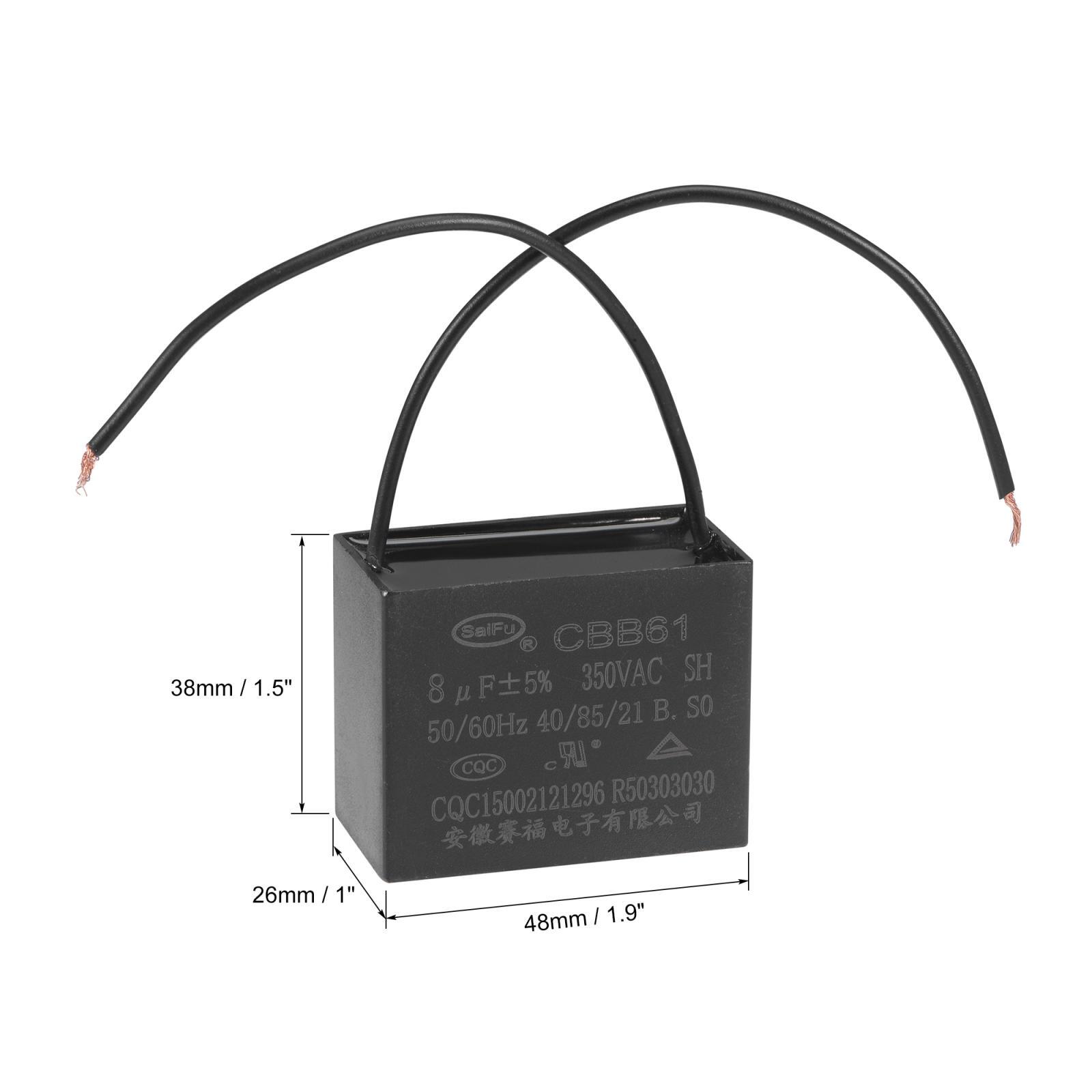 Ceiling Fan Capacitor CBB61 8uF 350V AC 2 Wires Metallized Polypropylene Film