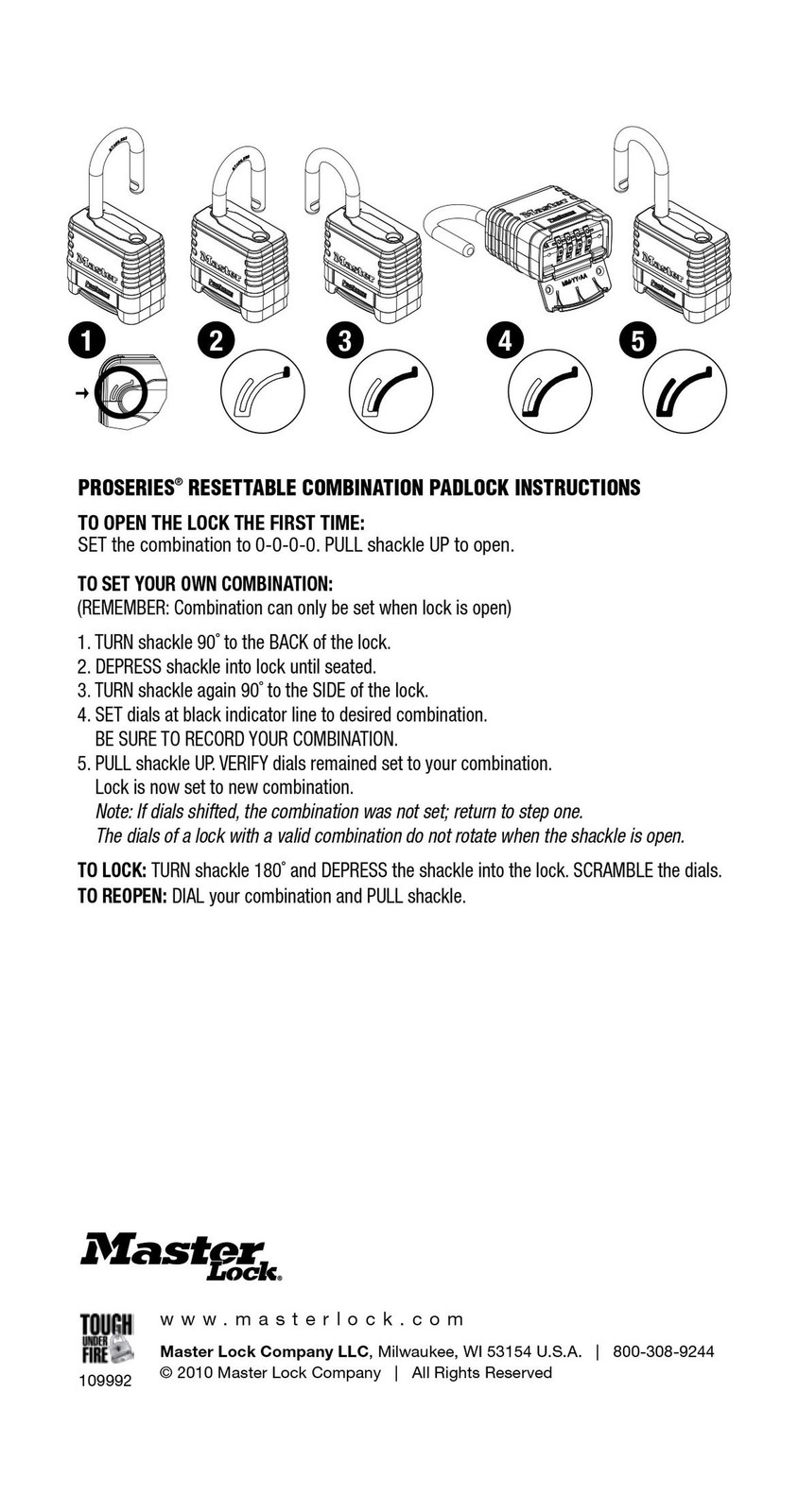 Master Lock 1175DLH 2-1/4in (57mm) Wide ProSeries Brass Resettable Combinatio…