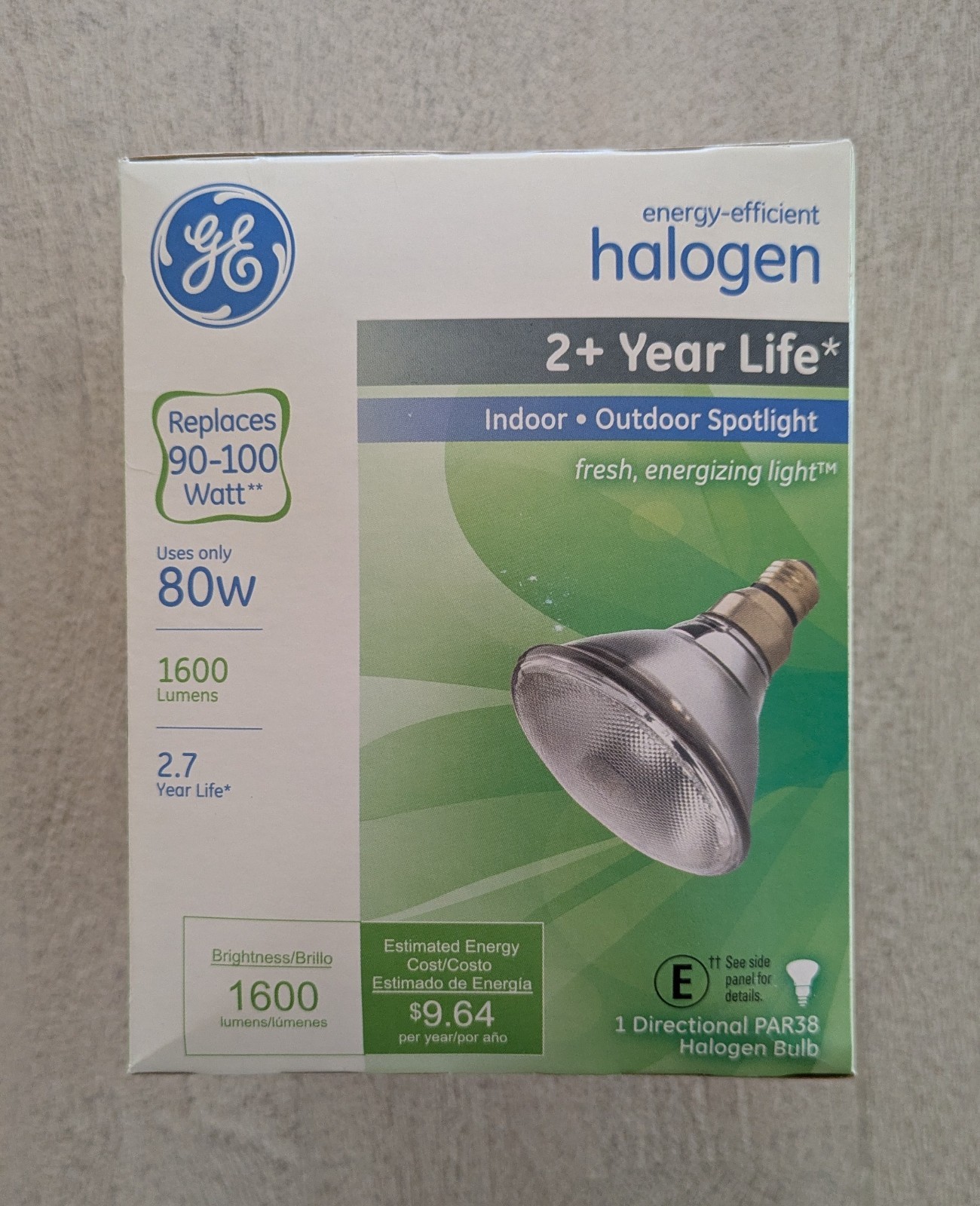 GE Halogen Indoor Outdoor Spotlight Bulb 80W PAR38 1600 Lumens 66302 NEW