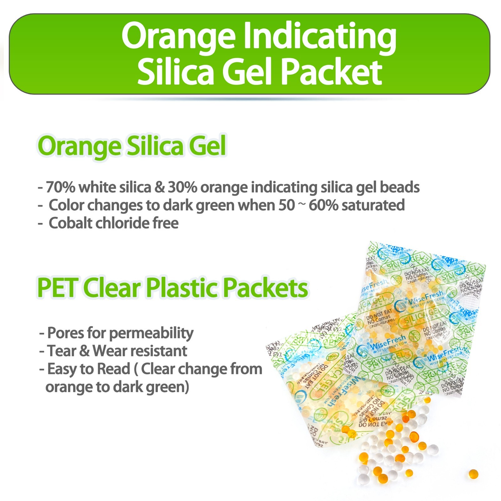 2 Gram Food Safe Desiccant Pack, Indicating Silica Gel Packet, Moisture Absorber