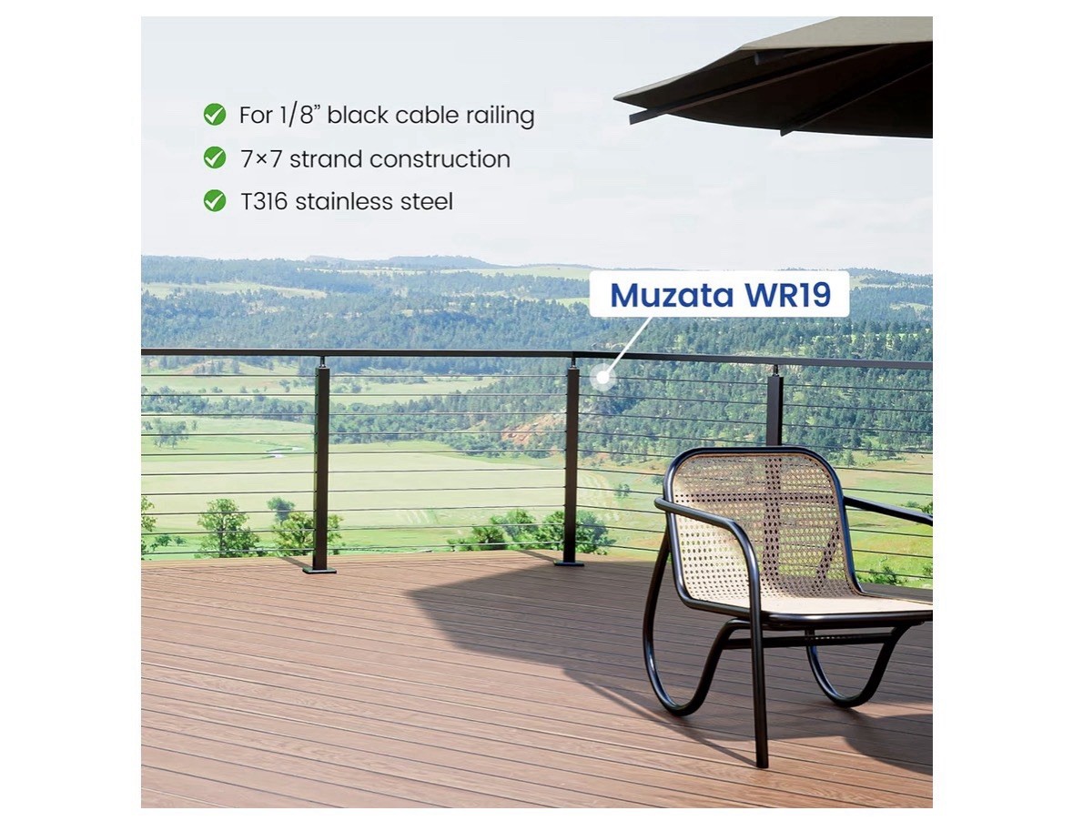 Muzata 1200 ft 1/8″ Black Stainless Steel Cable Railing System Hardware T316 New