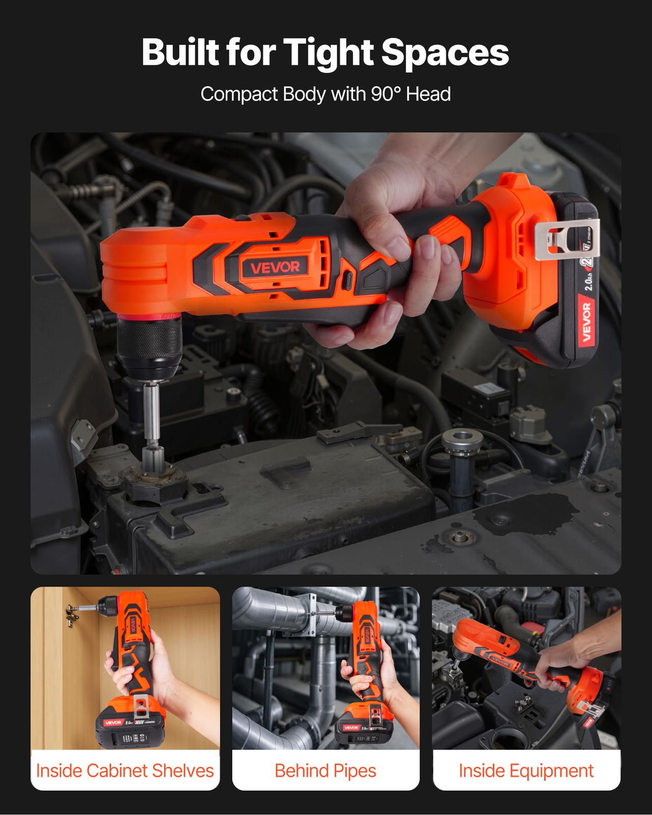 VEVOR Right Angle Drill 3/8 Inch Chuck 90 Degree Cordless Right Angle Drill