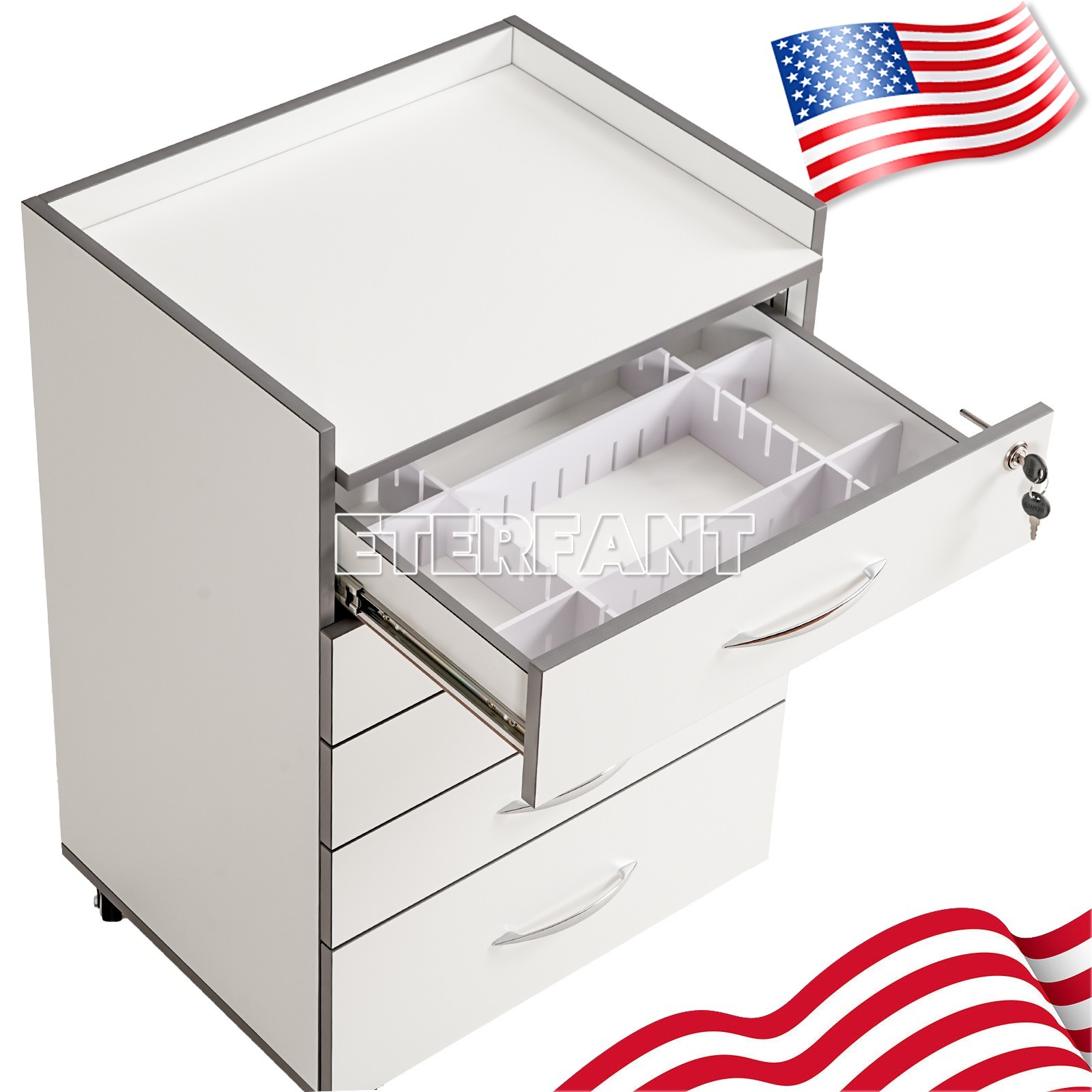 Dental Trolley Cart with Socket/Cart Acrylic Mobile Wooden Cabinet 5 Drawers US