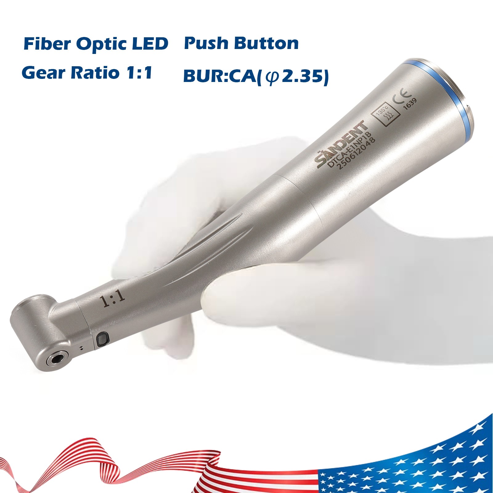 1-5 SANDENT LED Dental 1:1 Fiber Optic Contra Angle Low Speed Handpiece NEW