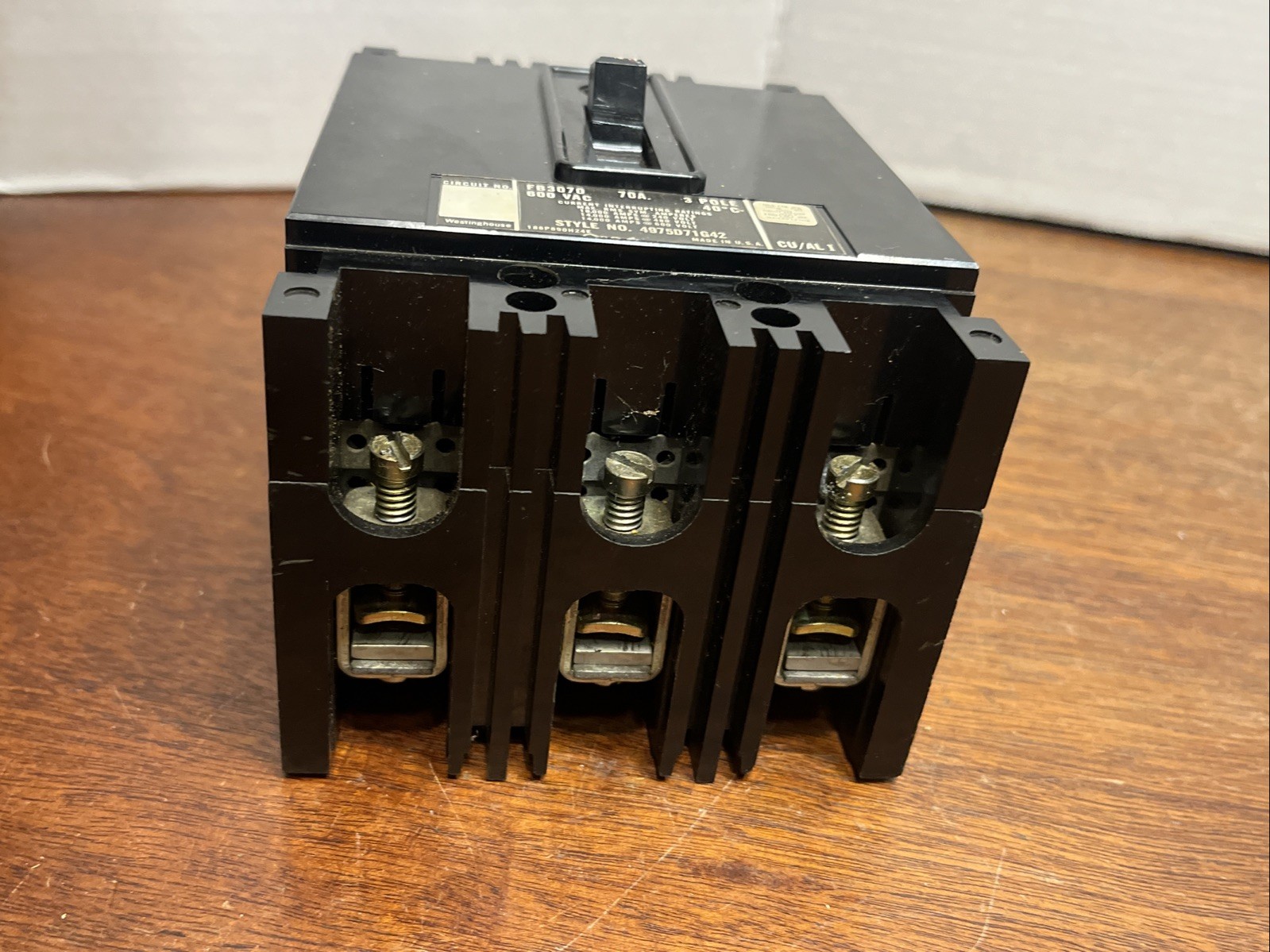 Westinghouse FB3070 AB DE-ION Circuit Breaker 70A 3 Pole 4975D71G42