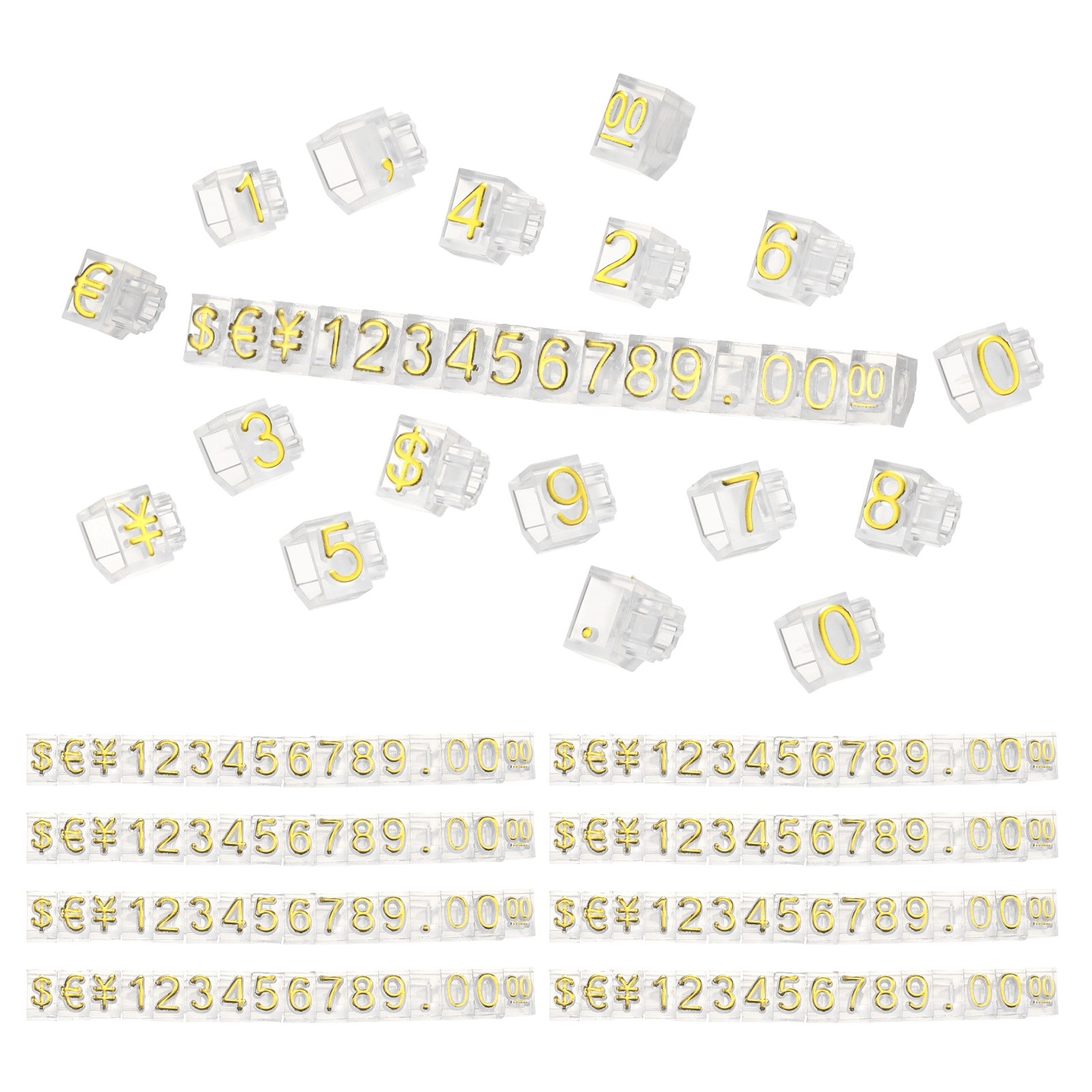 10 Set Price Tag Cube 2″ x 0.2″ Adjustable Counter Stand Label Clear Gold