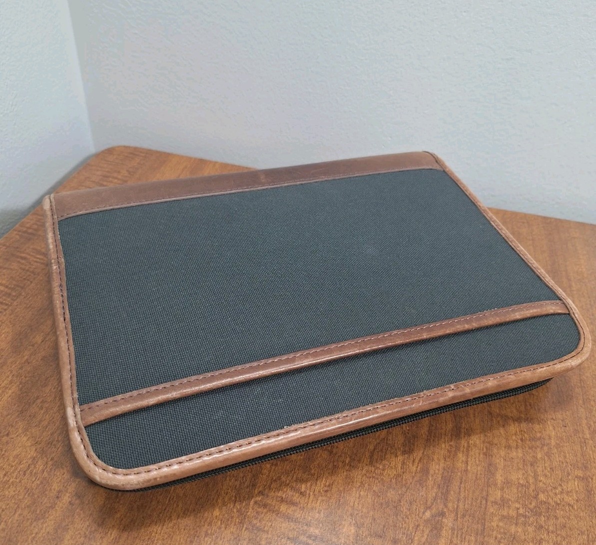 Vtg Franklin Covey Planner Green Canvas Tan Leather Trim 8×10 Full Zip Closure