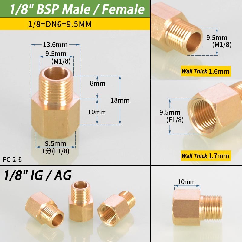 1/8″ 1/4″ 3/8″ 1/2″ 3/4″ -2″ Female To Male BSP Connector Brass Reducing Adaptor