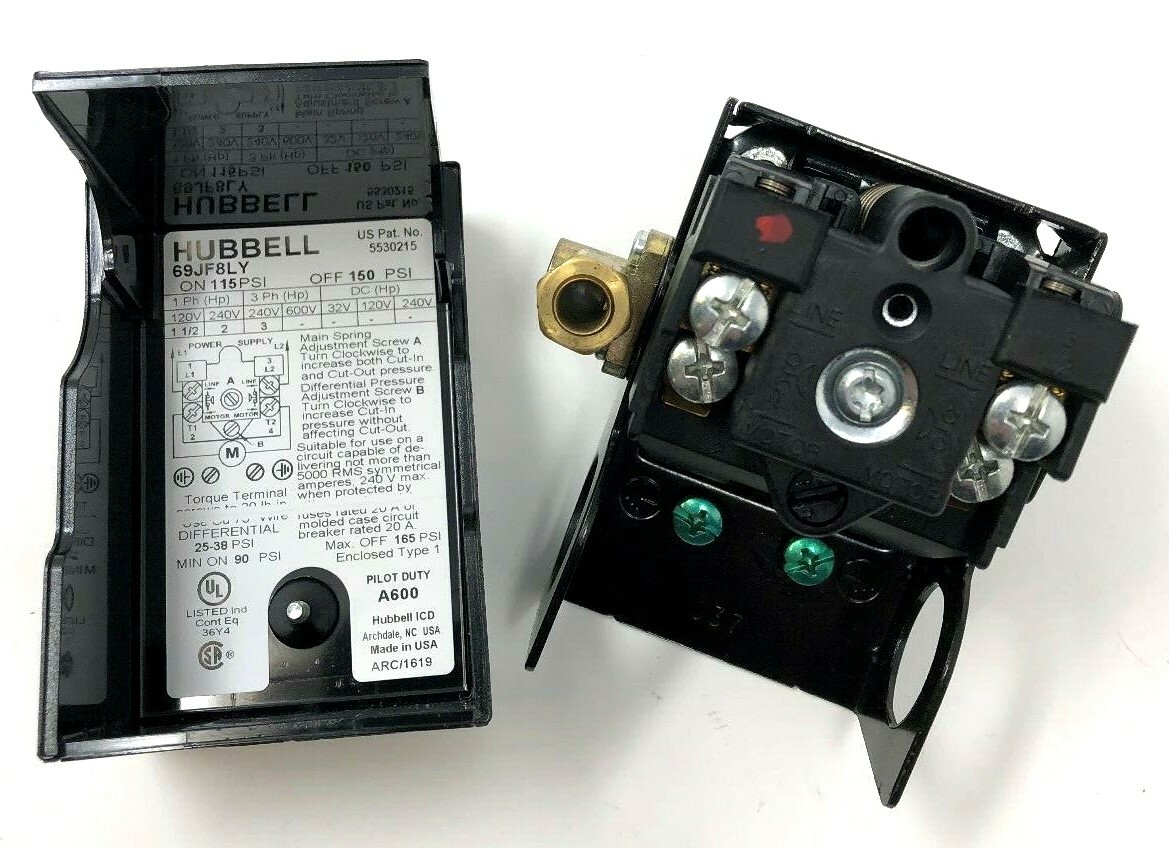 FURNAS HUBBELL 69MC8 PRESSURE SWITCH 115 ON-150 PSI OFF 1/4” FPT