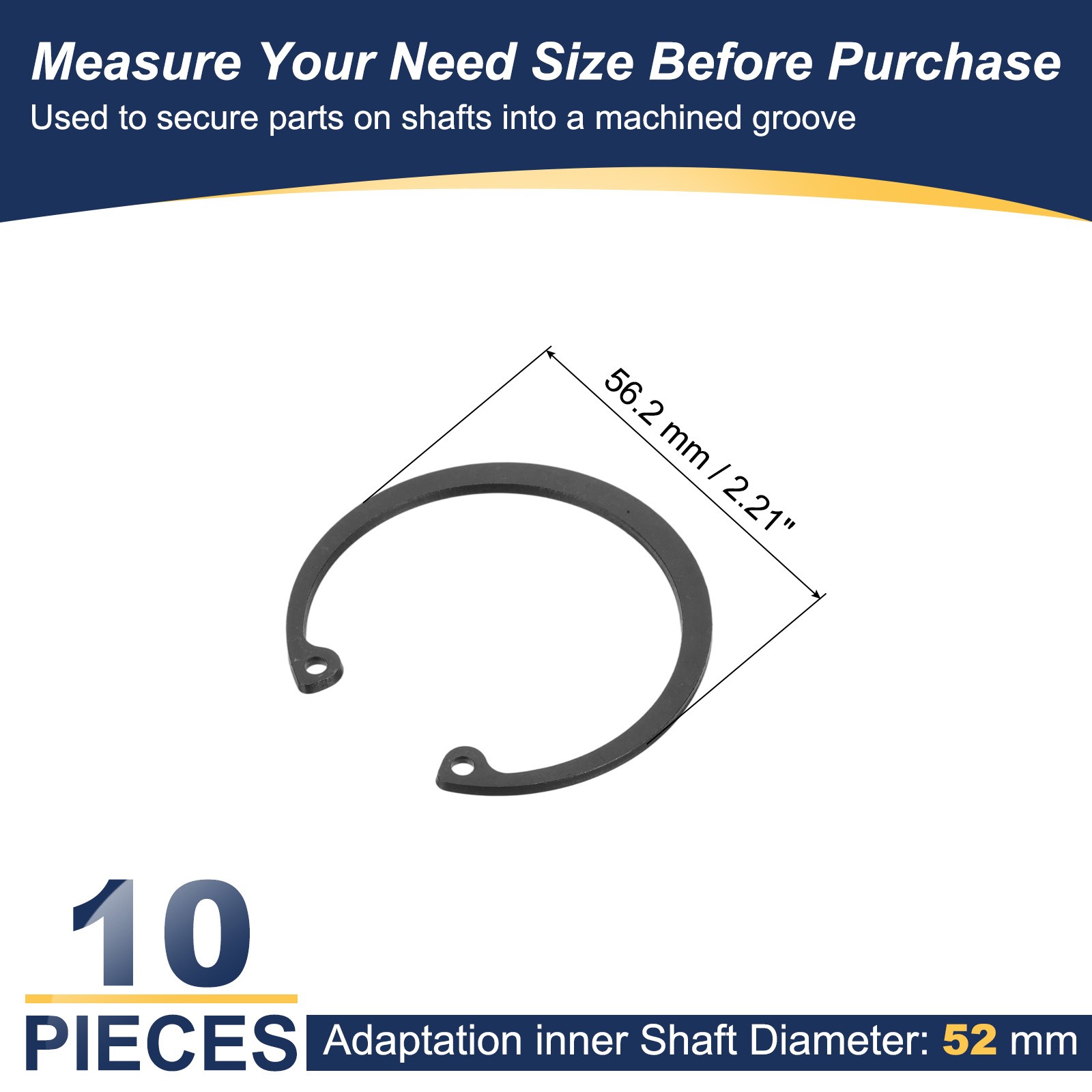 10Pcs Internal Retaining Rings 52mm Manganese Steel C-Clip Snap Ring