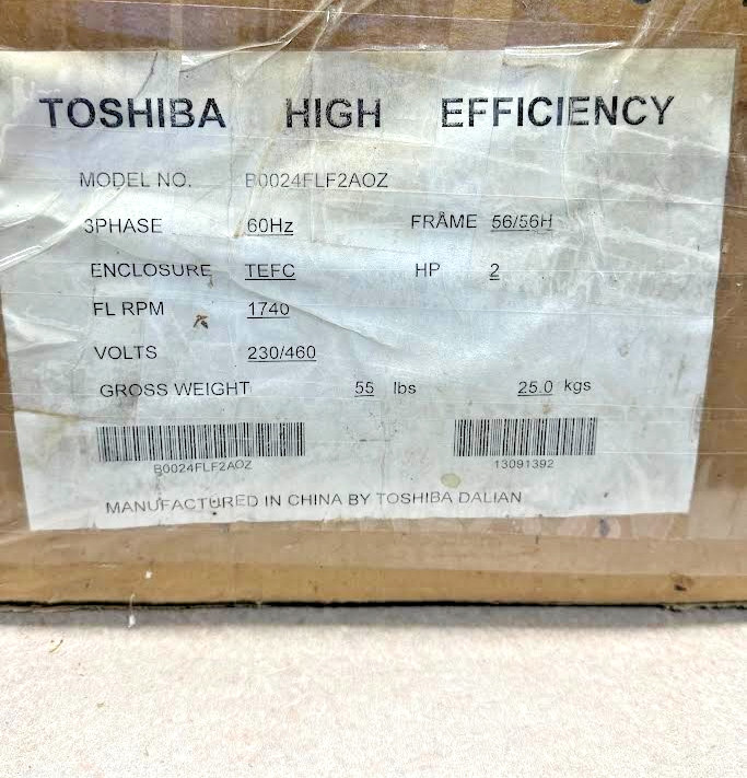 Toshiba B0024FLF2AOZ 2 HP 3-Phase Induction Motor 1740 RPM TEFC 56 Frame – NIB
