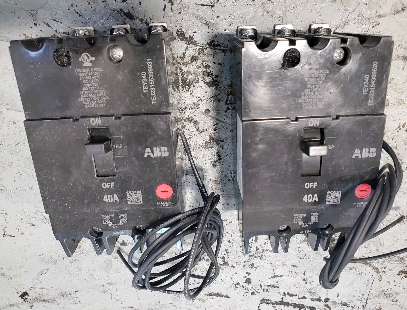 GE ABB TEY340ST12 3pole 40amp 480v circuit breaker with shunt trip type TEY NEW!
