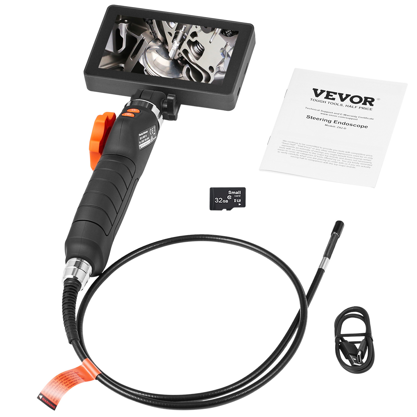 VEVOR Borescope Endoscope Two-Way 180° Articulating 5″ IPS 8X Zoom 6.4mm Lens