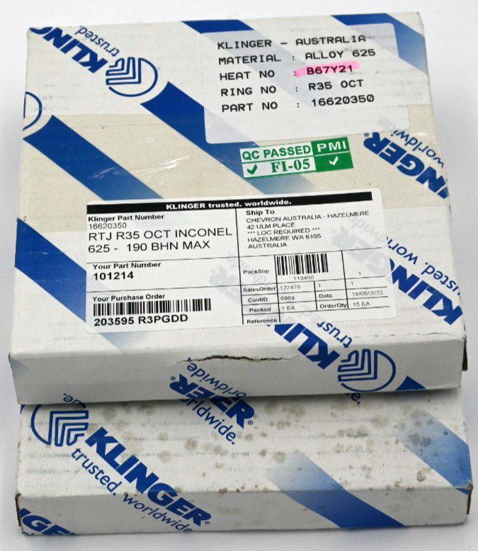 KLINGER R35 OCTAGONAL INCONEL 625- 190 BHN MAX 16620350 Ring Type Joint (RTJ)