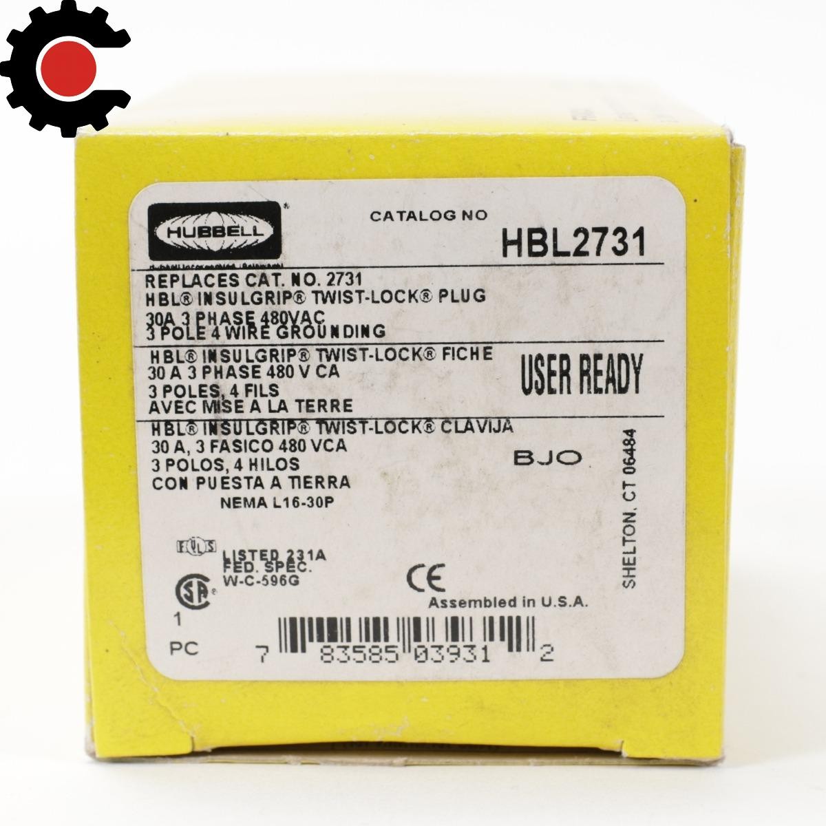 Hubbell HBL2731 Twist-Lock Plug, 30A 480V, NEMA L16-30P