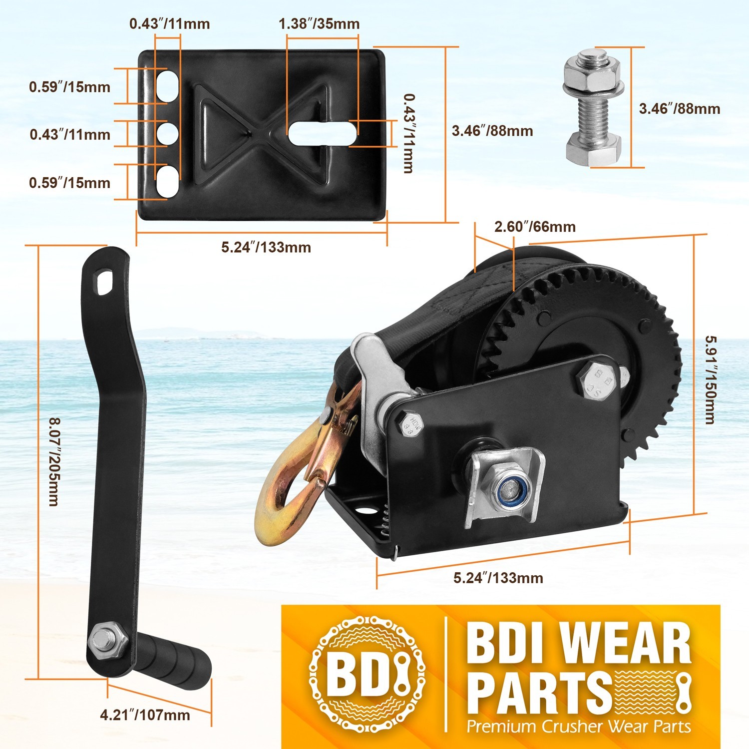 2 Boat Winch 1200lbs Hand Winch Heavy Duty Hand Crank w/ 23ft Strap for Boat/ATV