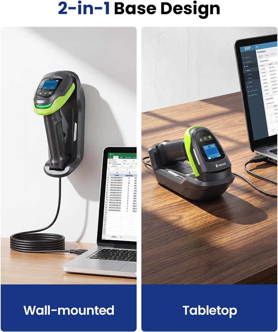 Eyoyo 1.44″ LCD Barcode Scanner Wireless with Screen 1D 2D QR Bluetooth Scanner