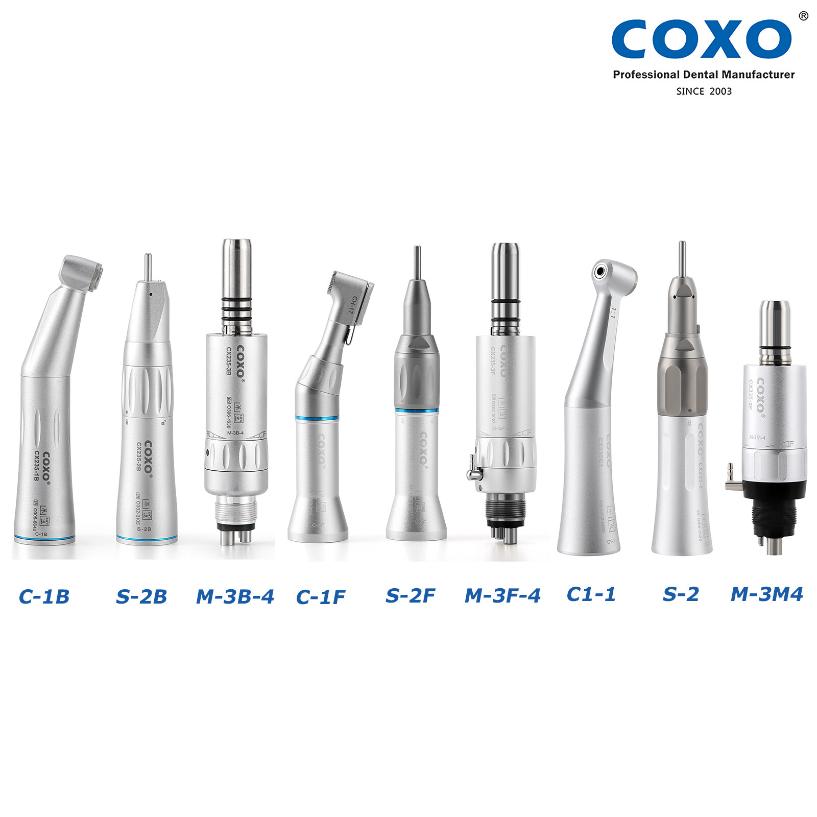 COXO Dental Low Slow Speed Handpiece 1:1 Straight Contra Angle Air Motor 4 Hole