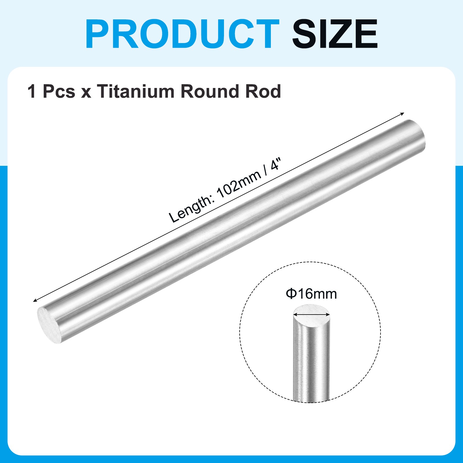 16mm Dia 102mm Length GR5 Metal Solid TC4 Titanium Round Bar[0.63 x 4IN]