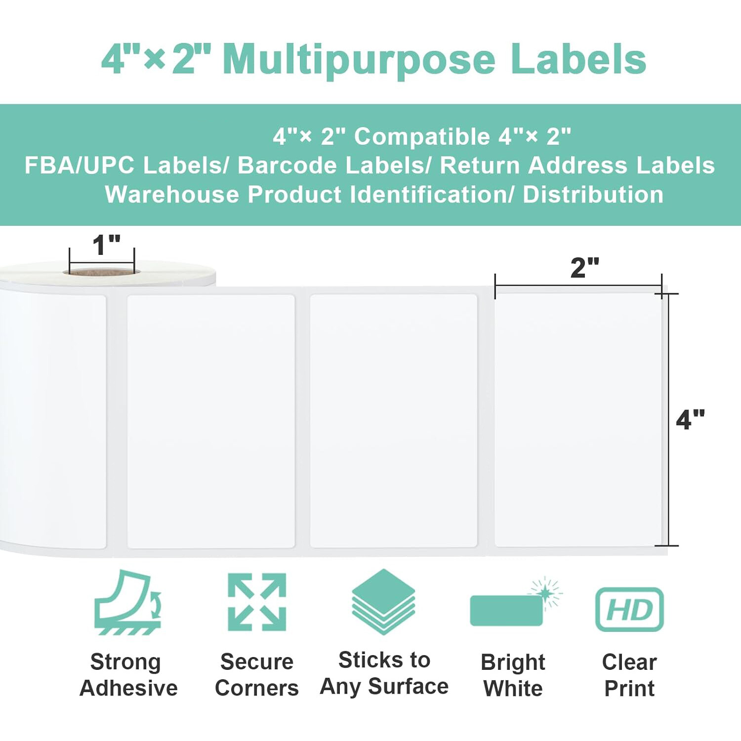 4″x2″ Direct Thermal Labels for Barcodes Postage Address Shipping Label 750/Roll