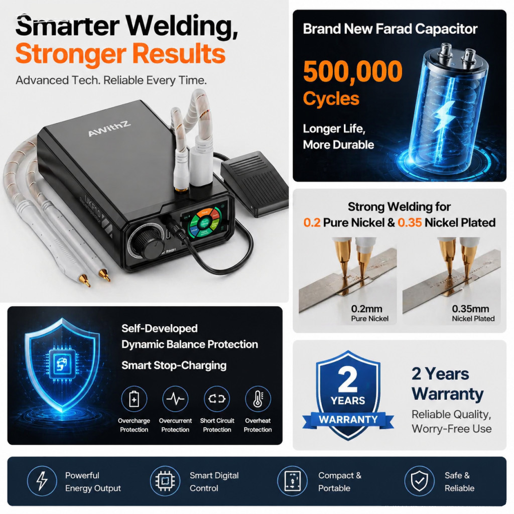 AWithZ 10.2KW Super Capacitor Spot Welder Machine 100 Gears Adjustable for 18650
