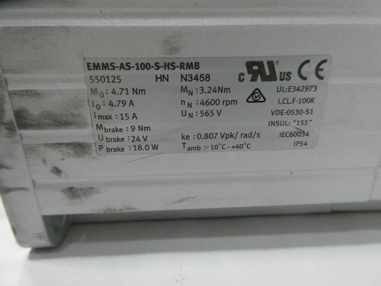 Festo EMMS-AS-100-S-HS-RMB Servo Motor 4600rpm 4.71nm 565v-ac