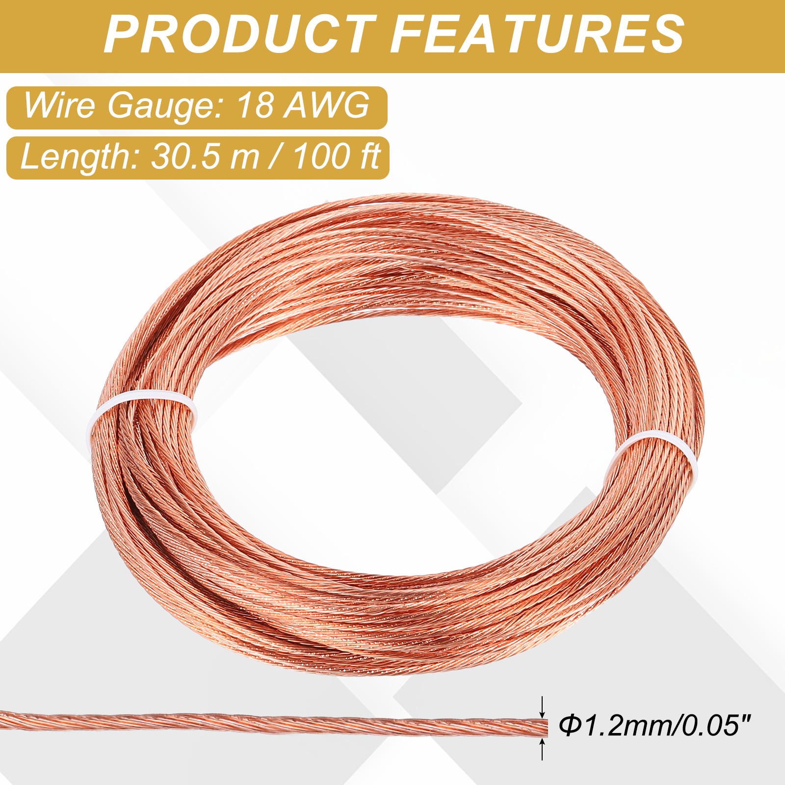 18 Gauge 100ft Bare Copper Ground Wire for Light Fixtures