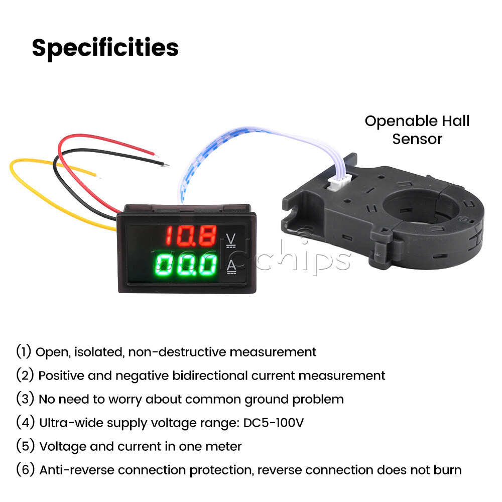 Hall Ammeter Voltmeter DC0-300V 0-400A Isolated Digital Current Voltage Meter