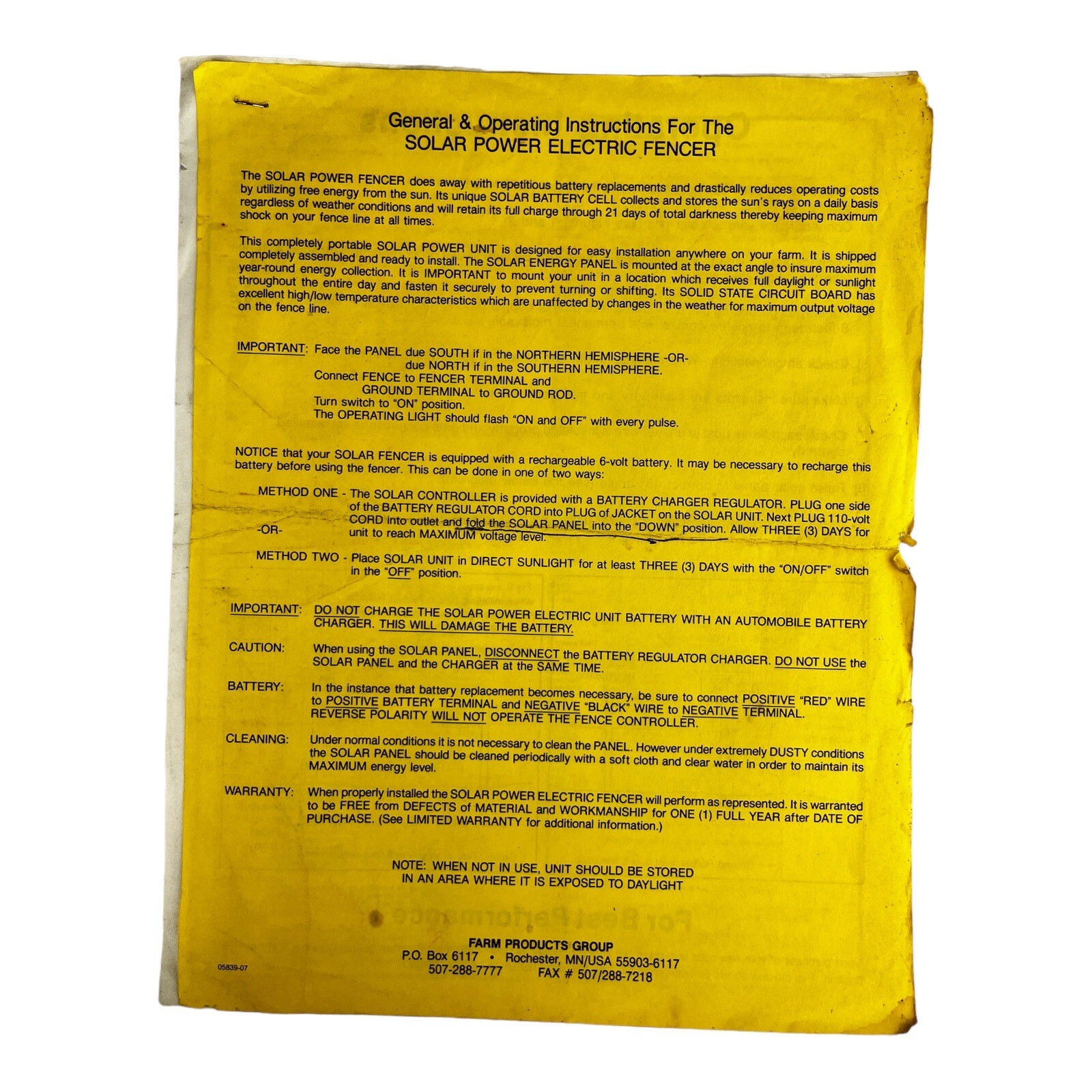 Solar Power Electric Fencer Operating Instructions Farm Products Inc