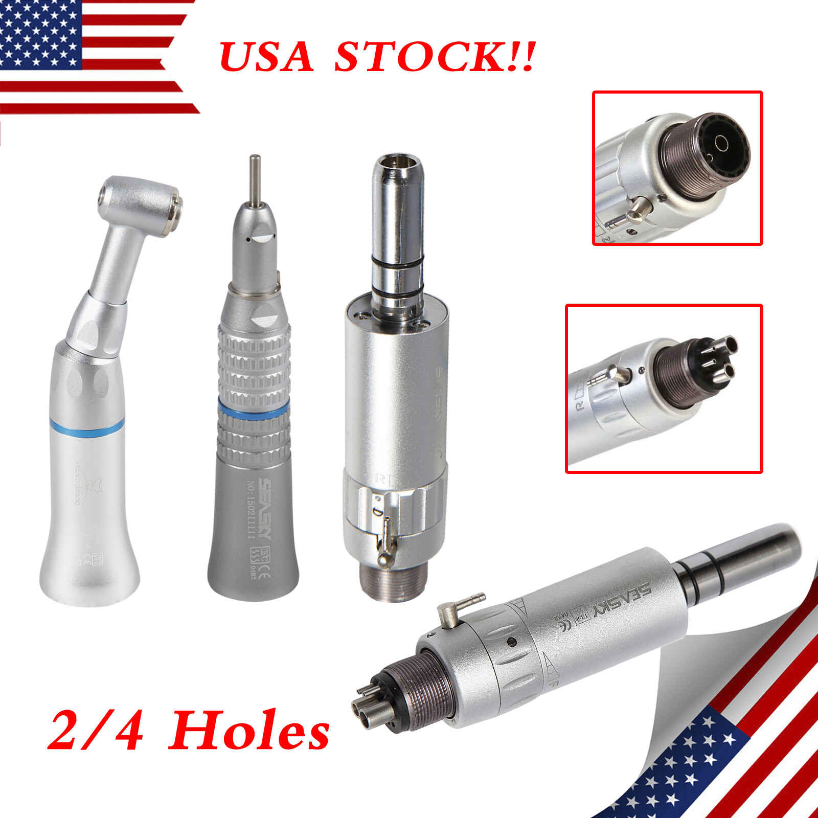 SEASKY Dental Slow Low Speed Handpiece Contra Angle Straight Air Motor 2/4Hole