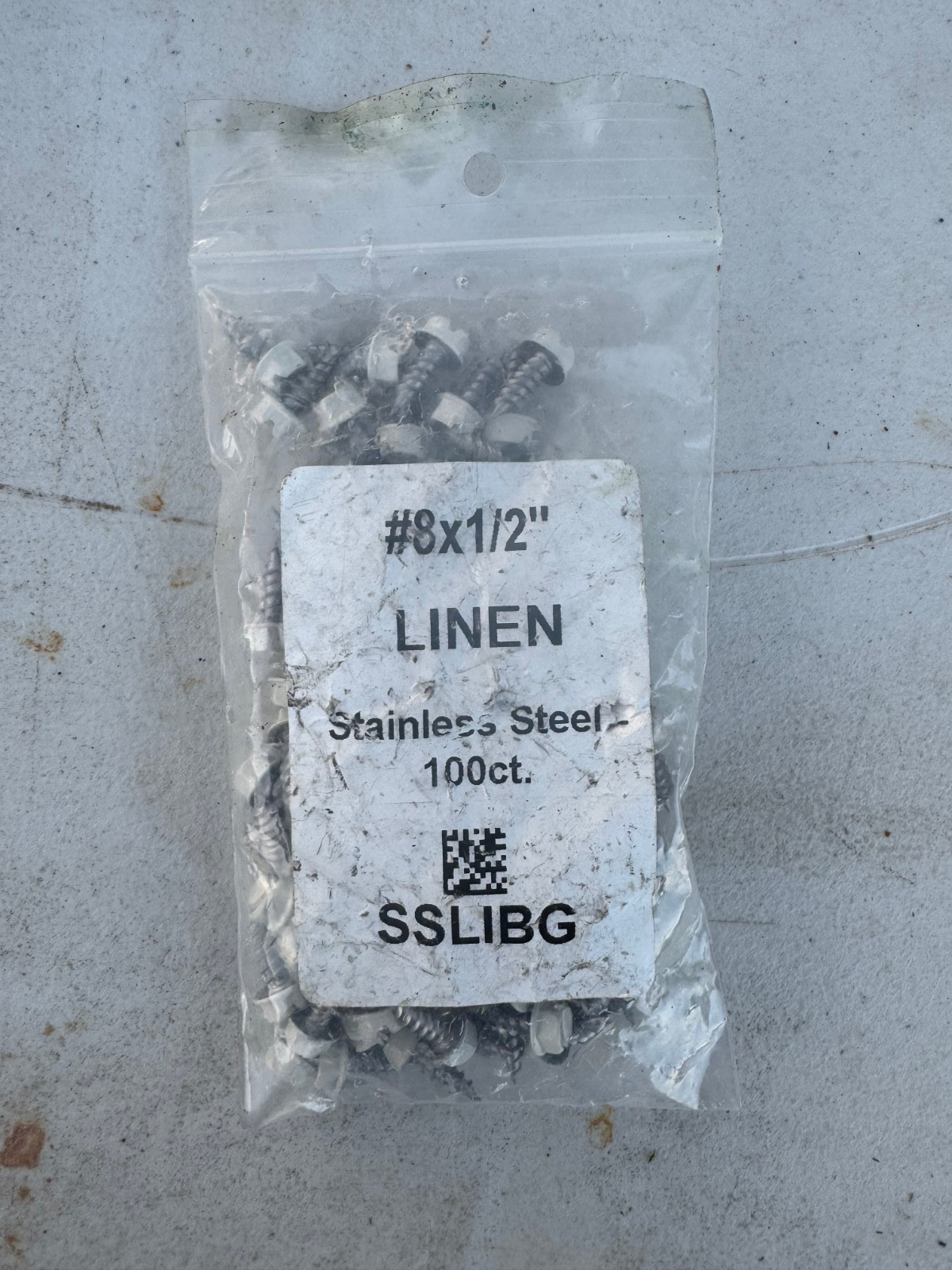 100ct #8 x 1/2″ Stainless Steel Hex Washer Linen Neoprene Sheet Metal Screw