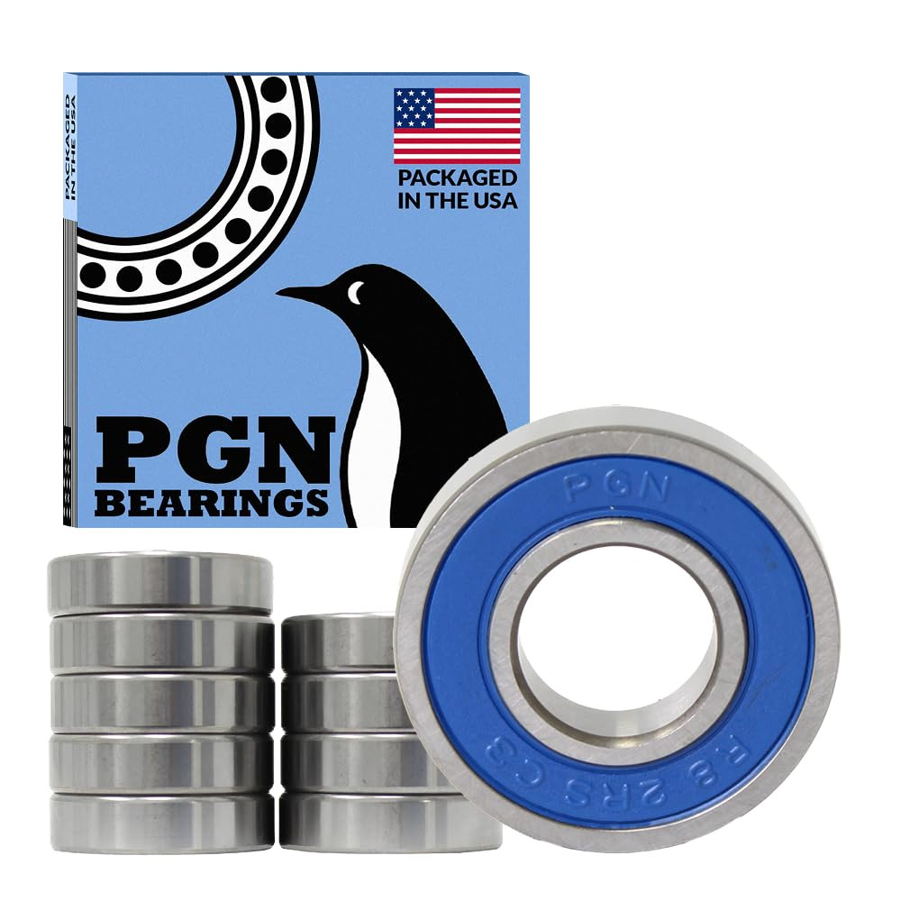 PGN (10 Pack) R8-2RS Bearing – Lubricated Chrome Steel Sealed Ball Bearing – 1/2