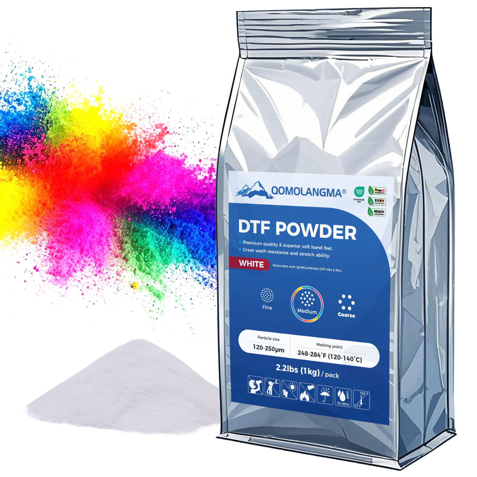DTF Powder 2.2lbs / 1kg White Digital Transfer Hot Melt Adhesive Pretreat Powder