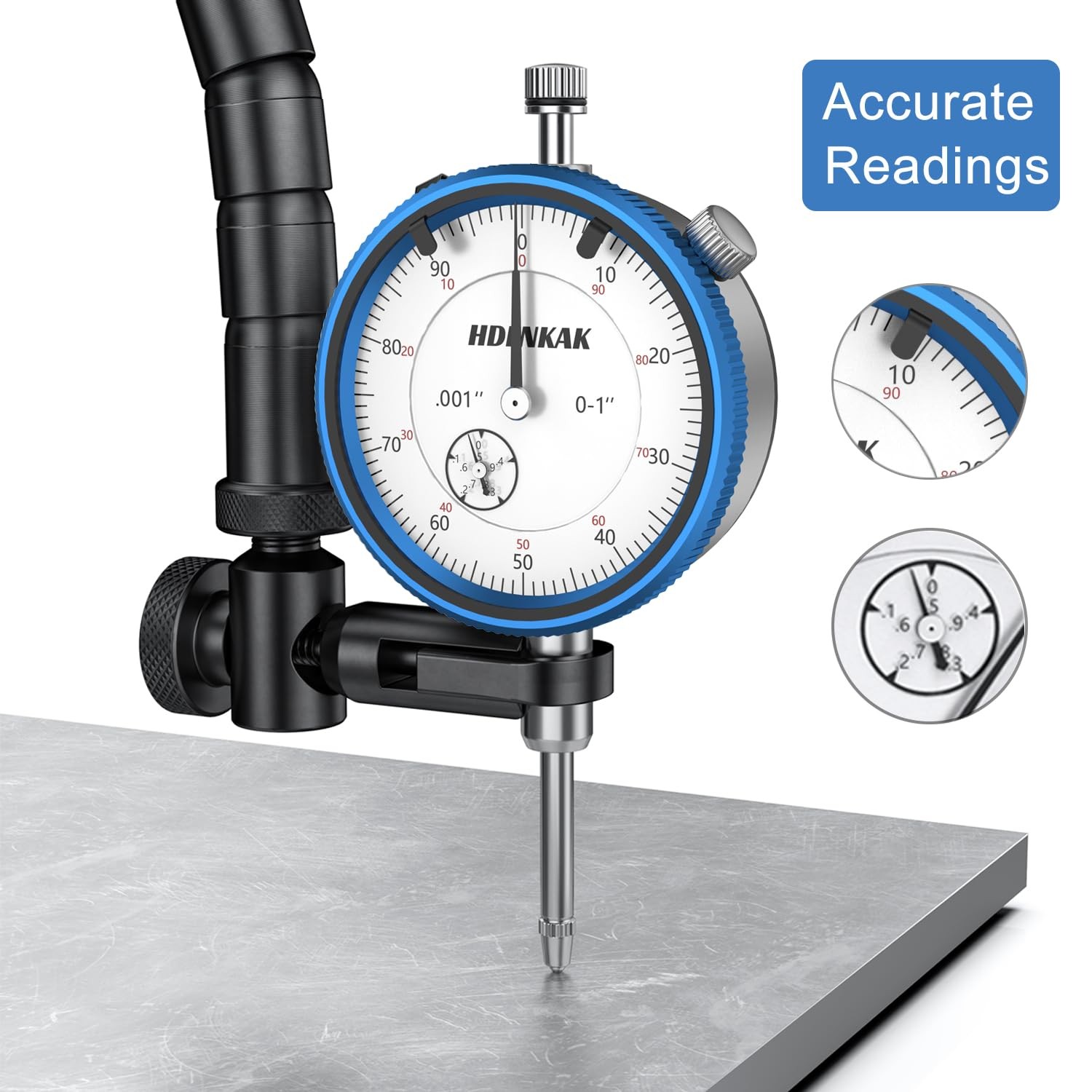 HDLNKAK Dial Indicator 0-1» with Magnetic Base Includes Flex Arm (Blue)