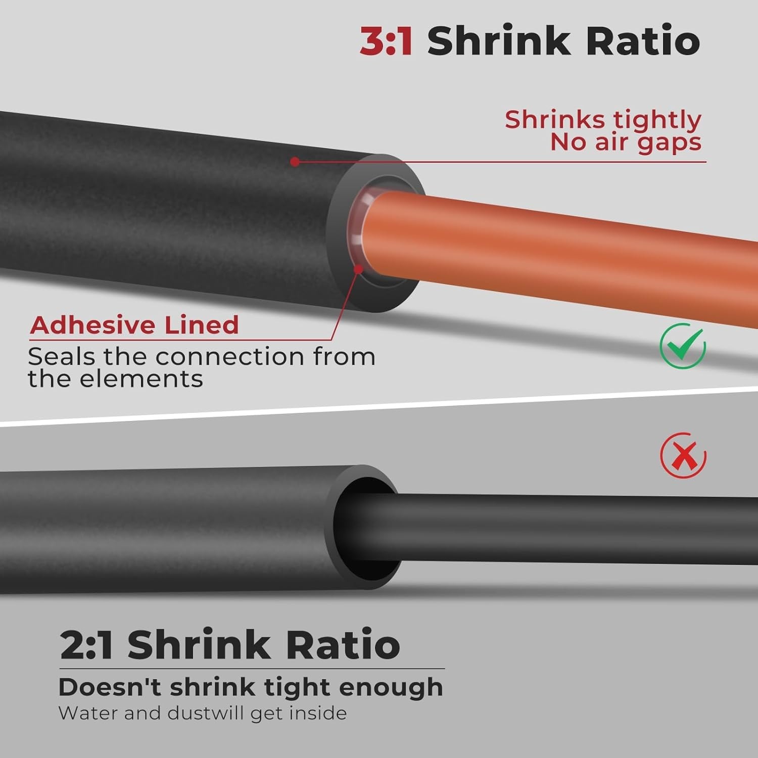 350 PCS Heat Shrink Tubing Kit 3:1 Adhesive Lined for Automotive Marine Use