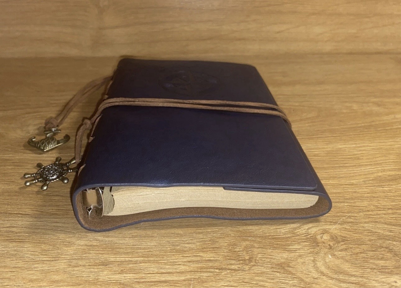 VTG PU Leather Writing Journal Notebook 7″ Blue Nautical Embossed Spiral 79 Pgs